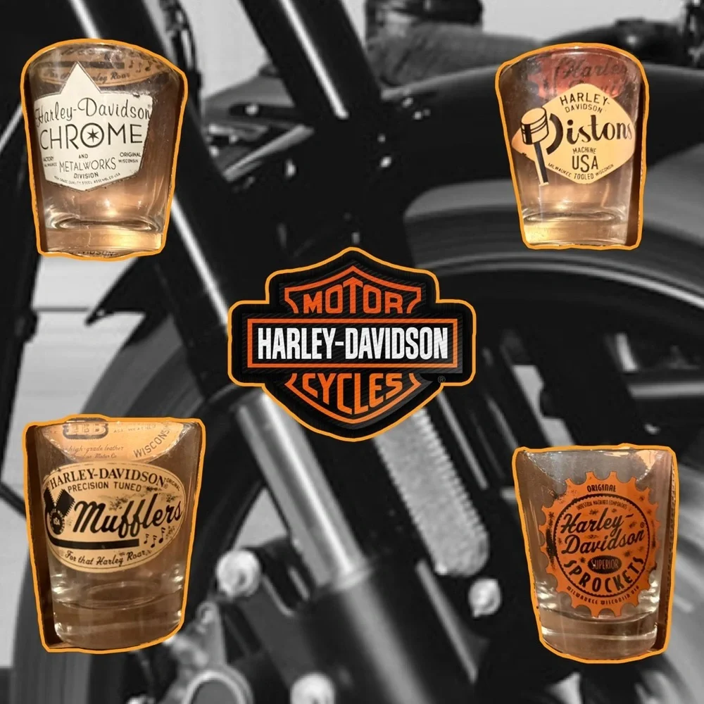 NIB Harley-Davidson Col-Parts Vintage Stamp Shot Glass Set